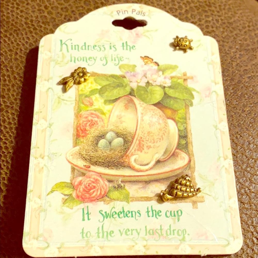 GIFT NWT Monarch Creations Pin Pals Made USA floral turtle snail pin brooch set